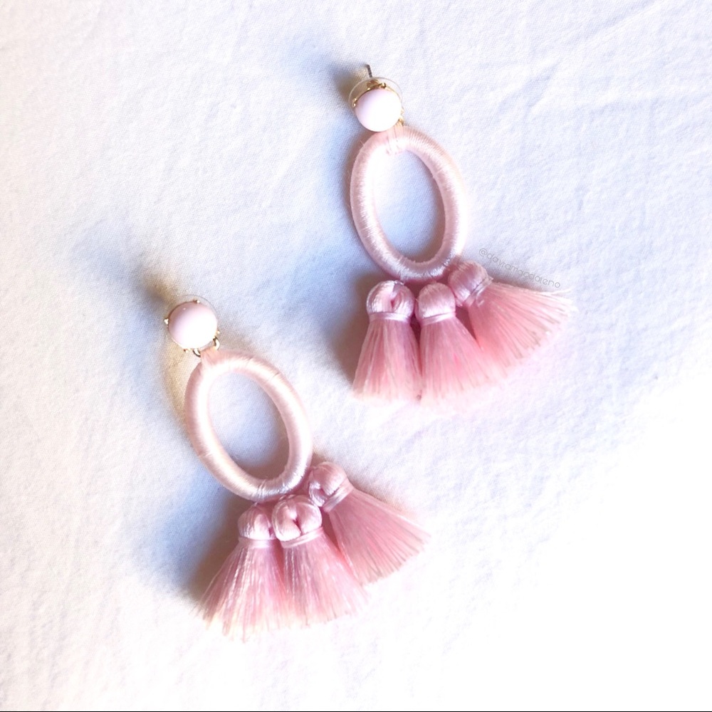 Light Pink Round Tassel Earrings